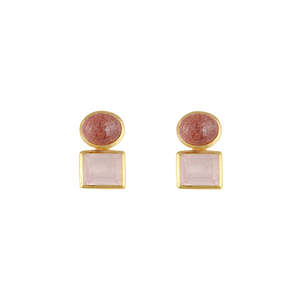 BIANC - Sterling Silver Yellow Gold Plated Rose Quartz 'Maple' Stud Earrings