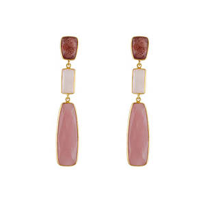 BIANC - Sterling Silver Yellow Gold Plated Rose Quartz 'Aspen' Drop Earrings