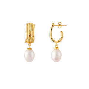 BIANC - Sterling Silver Yellow Gold Plated Freshwater Pearl 'Sandy' Drop Earring
