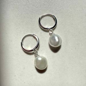 New Collection: Sterling Silver Freshwater White Keshi Pearl Huggie Hoop Earrings