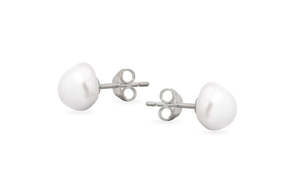 Sterling Silver Freshwater White 8mm Keshi Pearl Stud Earrings