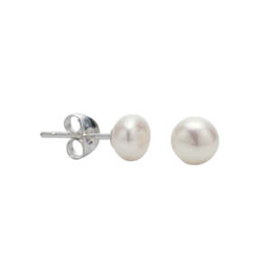 Sterling Silver & White Freshwater 6mm Button Pearl Stud Earrings