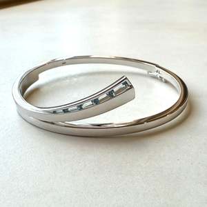 Sterling Silver Baguette Cut Sky Blue Topaz Snap Bangle