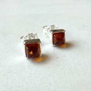 New Collection: Sterling Silver Rubover Square Amber Studs