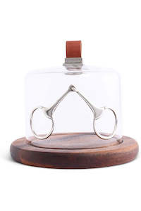 Homeware Giftware 1: Glass Covered Cheese Dome with Acacia Wood Board and Pewter Bit and Leather Handle 7 inch Diameter x 7 inch Tall