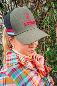Casual Clothing: Hitchley & Harrow Trucker Cap - Dark Olive, Black & Hot Pink