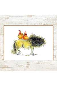 Gifts: Roosting - A6 Watercolour Pony and Chickens Greeting Card