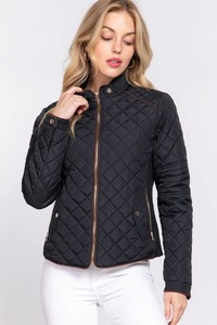 Casual Clothing: Quilted Jacket with Suede piping - Black
