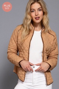 Casual Clothing: Quilted Jacket with Suede Piping - Caramel