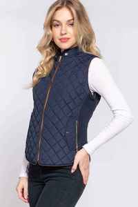 Casual Clothing: Quilted vest with suede piping - Navy