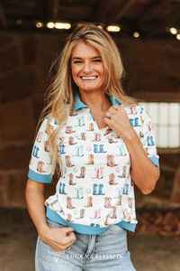 Casual Clothing: Western Boots Printed Collared Shirt