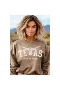 Casual Clothing: 'Texas Hook Em Horns' Graphic Sweatshirt - Mineral Taupe