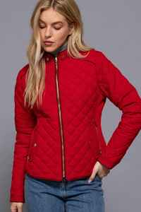 Casual Clothing: Quilted Jacket with Suede piping - Red
