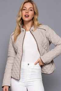 Casual Clothing: Quilted Jacket with Suede piping - Pale Taupe