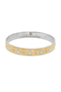 Equestrian Horse Shoe Bangle - Polished Rhodium with Golden Cream Enamel