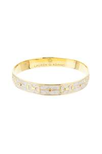 Gifts: Equestrian Snaffle Bit Horse Bangle - Polished Gold with Beige Enamel