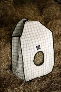 Accessories: White & Orange Check Canvas Hay Bag