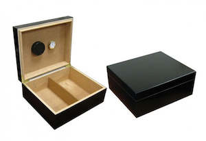 Humidor Upsell: The Chalet desktop humidor in Black finish (~25-50 count)