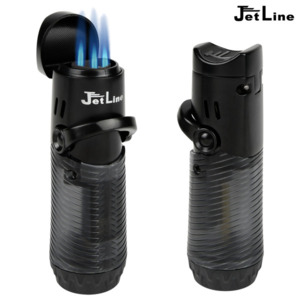 Accessories Cigar Lighters Triple Flame Cigar Lighters: JetLine J-Jet Triple Cigar Lighter with Cigar Rest (Black)