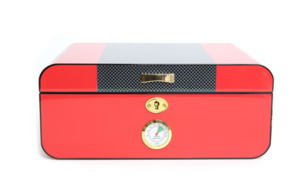 Savinelli Lacquered Carbon-Fibre 30-count desktop humidor (Red)