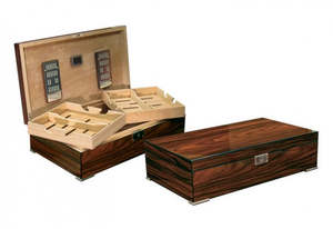 Humidors Desktop Large: The Salvador - Polished lacquer finish with dual-trays & silver feet desktop humidor (~250 count)