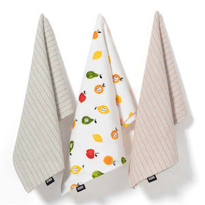Kas Kitchen: KAS Fruit Salad Stripes 3PK Tea Towel Set