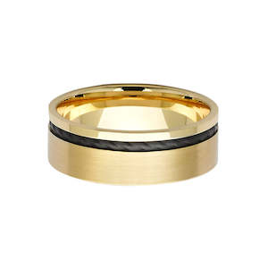 Fine Jewellery Mens Wedding Rings: 18ct yellow gold male wedding rings with a zirconium strip