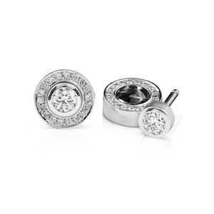 Fine Jewellery Earrings: Rubover diamond studs with removable halo