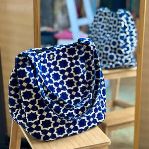 Artisan Bags: Chamak- Buckram Trapeze Tote 'Blue'