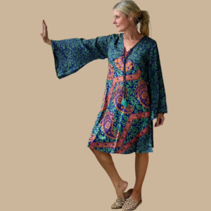 Dresses: Goa Kaftan Long Sleeve Silk Tunic Dress-One-of-a-Kind (In Store Only)