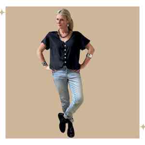 SALMA Button Blouse - Black Satin Sheen