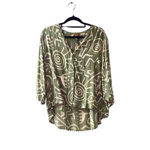 Tops: Sienna Button Blouse - Runes (green)