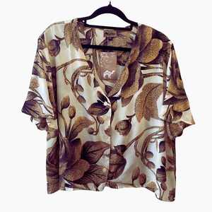 Tops: V Neck Button Blouse - Desert Rose