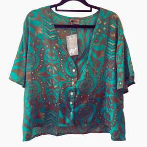 Tops: V Neck Button Blouse - Athena