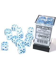 Dice Coins: Chessex - Signature 16mm D6 (12 Dice) Borealis Icicle/Light Blue