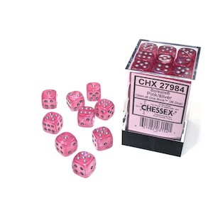 Chessex - Gemini 12mm d6(36 Dice) Borealis Pink/Silver Luminary