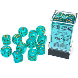 Chessex - 16mm D6 (12 Dice) Borealis Teal/Gold Luminary
