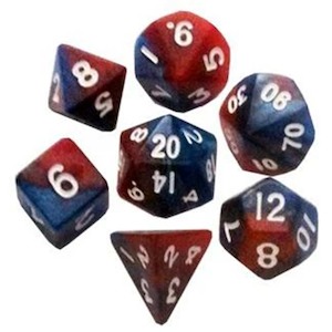 Mini Polyhedral Dice Set: Red/Blue w/ White Numbers