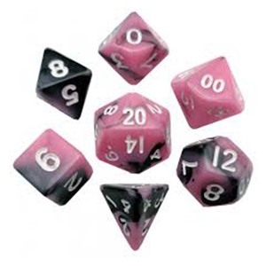 Dice: Mini Polyhedral Dice Set: Pink/Black w/ White Numbers