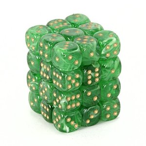 Dice: Chessex – Vortex 12mm d6 Green/gold Dice Block (36 dice)