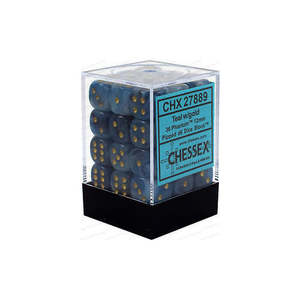 Dice: Chessex – Phantom 12mm d6 Teal/gold Dice Block (36 dice)