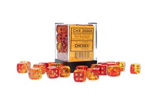 Dice: Chessex – Gemini 12mm d6 Translucent Red-Yellow/gold Dice Block
