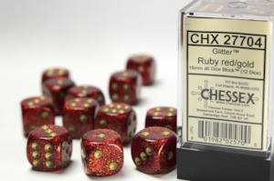 Dice: Chessex - Signature 16mm d6 (12 Dice) Glitter Ruby/gold
