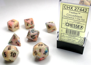Chessex - Festive Circus w/black Signature Polyhedral 7-Die