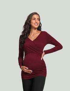 Products: Long Sleeve Maternity and Breastfeeding Top – Red – Caribelle NZ