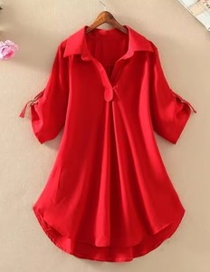 Products: Half Sleeve Work Blouse – Red – Caribelle NZ