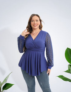 Products: Plus Size Lace Sleeve Tunic – Blue – Caribelle NZ