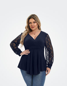 Products: Plus Size Lace Sleeve Tunic – Navy – Caribelle NZ