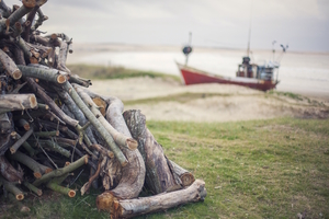Landscape: Old Fishing Boat Moored at Shore