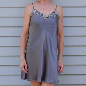 Silk Lace Chemise Slip - Gunmetal